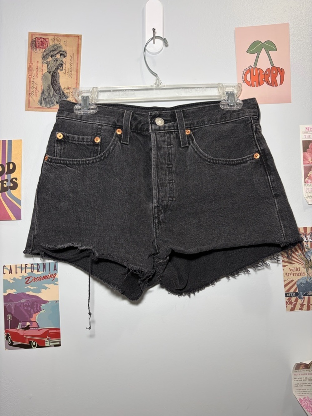 Levi's Black Denim Cutoff Shorts with Frayed Hem